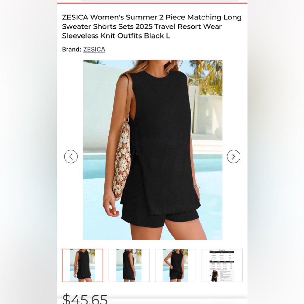 Black Knit Top and Shorts Set